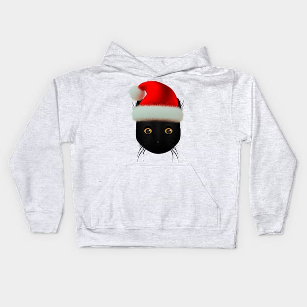 Black Cat Santa Claus Christmas Hat Kids Hoodie by letnothingstopyou